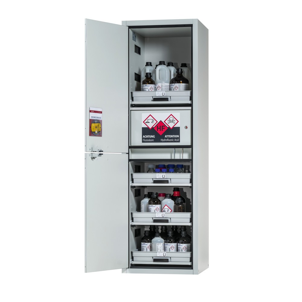 Illustration du produit: asecos® Classic Acid and Solution Armoire HxLxP 1,965 x 597 x 603 mm 4 extensions d'Tablette avec plateau en PP, 1 compartiment intégré avec plateau en PE, Gris Light