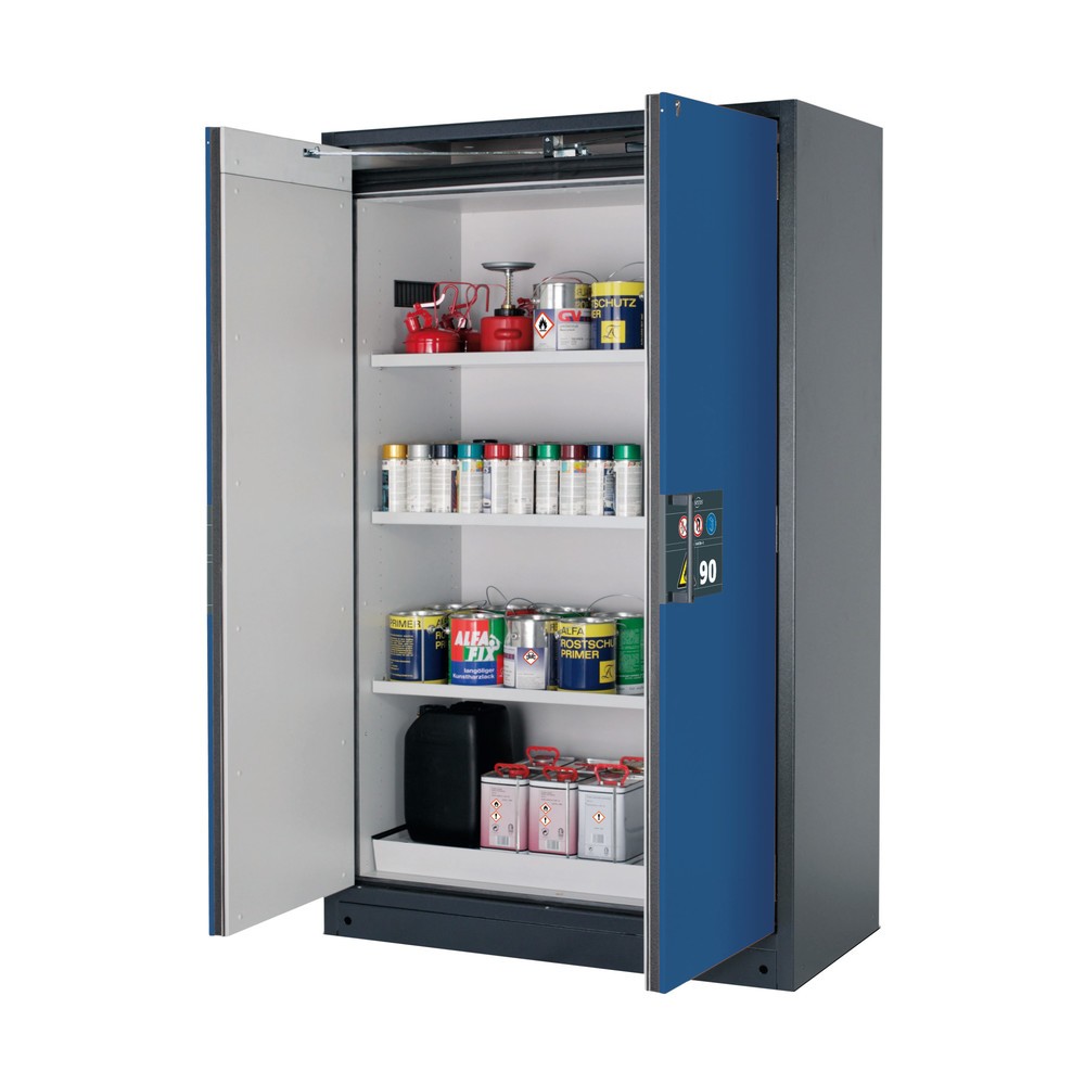 Produktabbildung: asecos® Brandschutzschrank Q-PEGASUS/Typ 90, 3 Fachböden, HxBxT 1.953 x 1.193 x 615 mm, enzianblau