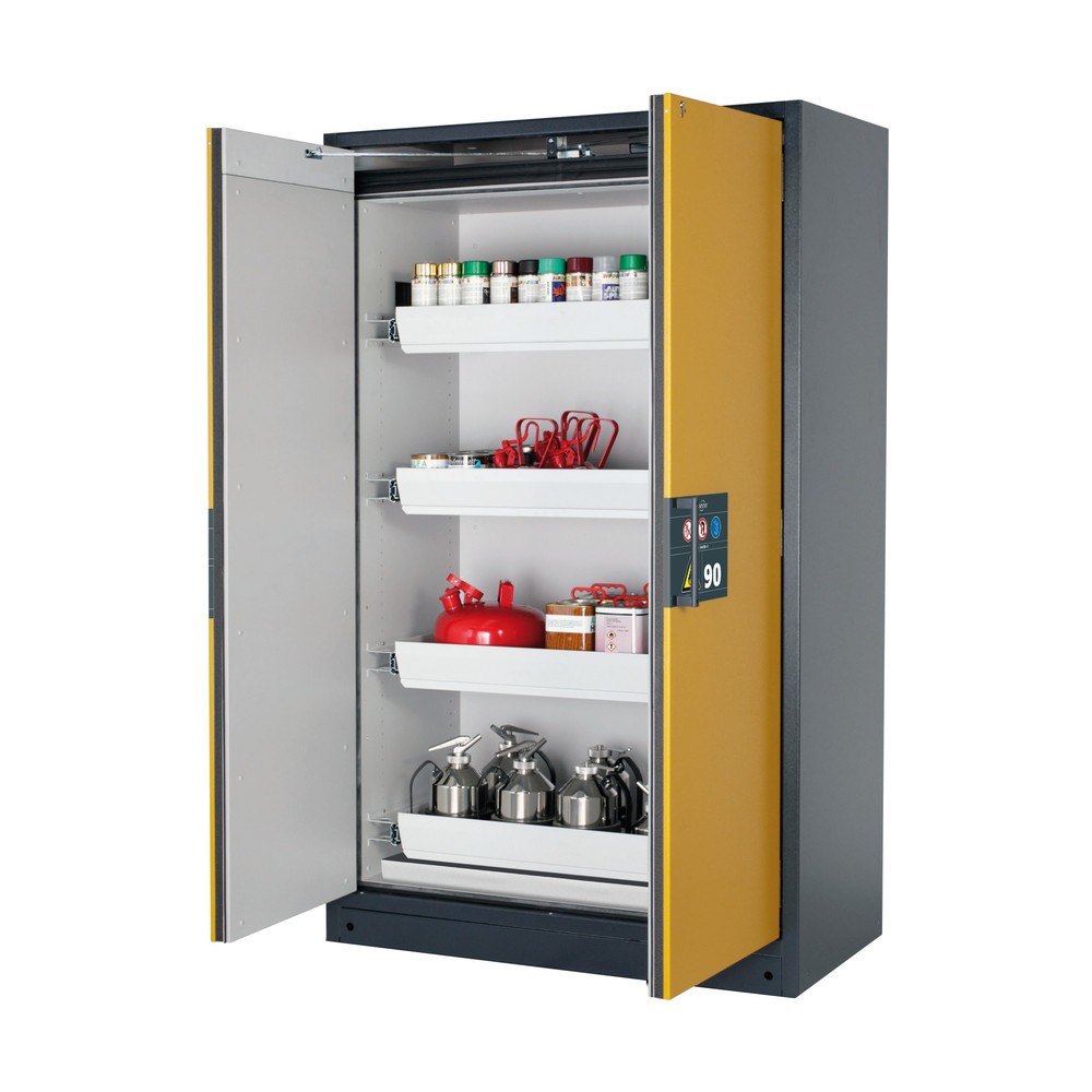 Produktabbildung: asecos® Brandschutzschrank Q-PEGASUS/Typ 90, 4 Auszugswannen, HxBxT 1.953 x 1.193 x 615 mm, goldgelb