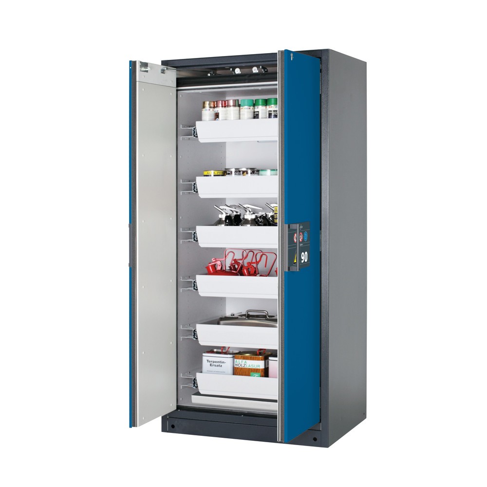 Produktabbildung: asecos® Brandschutzschrank Q-PEGASUS/Typ 90, 6 Auszugswannen, HxBxT 1.953 x 893 x 615 mm, enzianblau