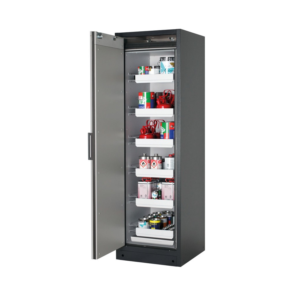 Produktabbildung: asecos® Brandschutzschrank Q-PEGASUS/Typ 90, 6 Auszugswannen, HxBxT 1.953 x 599 x 615 mm, weissaluminium