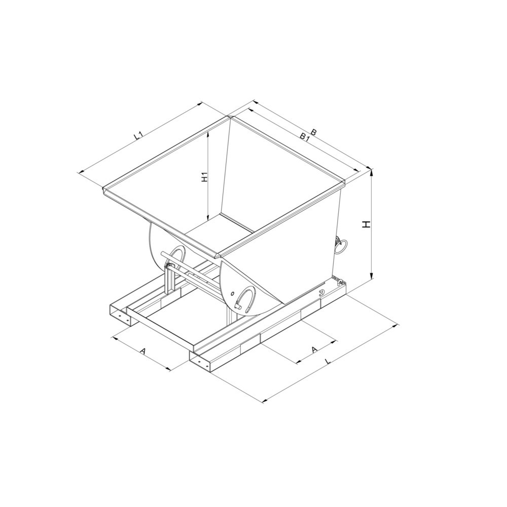 Produktabbildung Nr. 3: Benne basculante Eichinger® hauteur de construction élevée, basculable transversalement au sens de la marche et dans le sens de la marche, 1 500 kg, 1 500 litres, gris anthracite