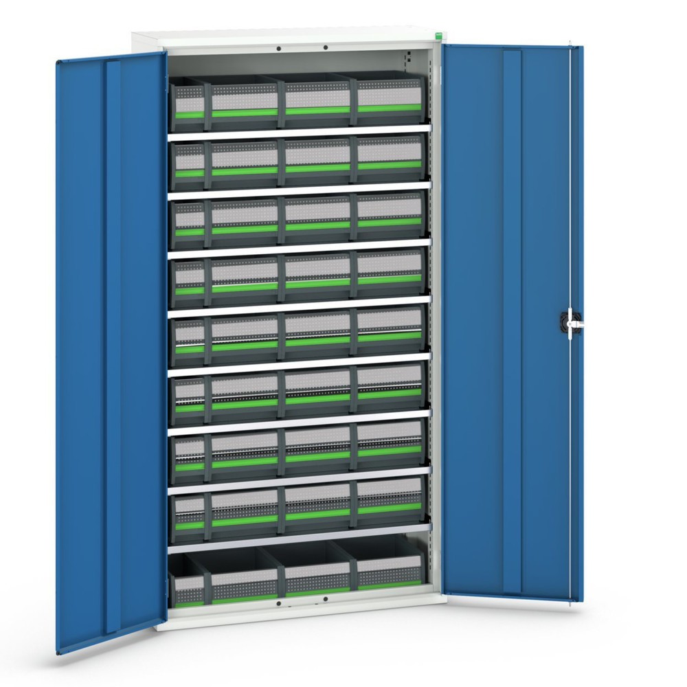 Produktabbildung: bott verso Magazinschrank, mit 8 Fachböden und 36 bottBoxen, BxTxH: 1050 x 350 x 1000 mm