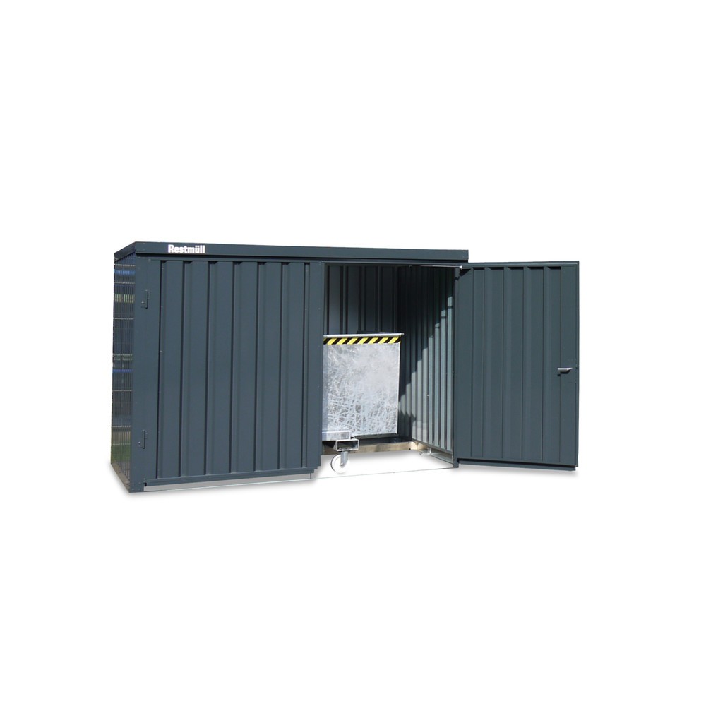 Illustration du produit: Conteneur de matériel FLADAFI® 4m², galvanisé, démonté, sans fond, dimensions extérieures 2 100x2 170x2 115 mm, porte à doubles battants (division asymétrique), au centre du côté large