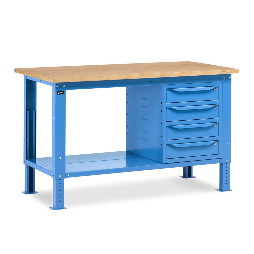 Produktabbildung Nr. 1: Établi Fami, réglable en Hauteur de construction et 4 tiroirs, capacité de charge 1 000 kg, HxLxP 740-1,110 x 1500 x 750 mm, RAL 5012 bleu clair