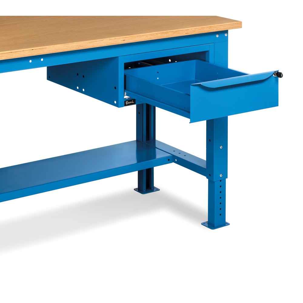 Produktabbildung Nr. 3: Fami Werkbank, höhenverstellbar, mit Multifunktionswand u. 1 Schublade, TK 1.000 kg, HxBxT 740-1.110 x 1.500 x 750 mm, RAL 5012 lichtblau