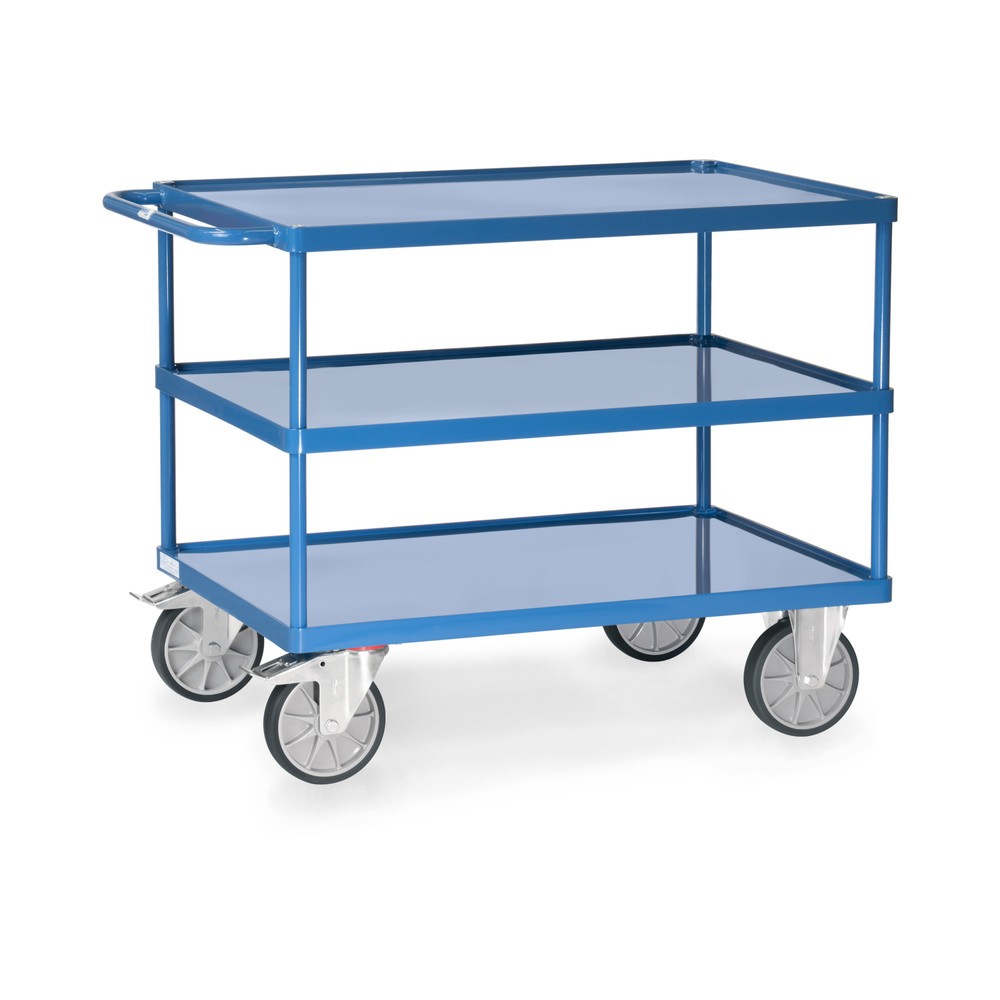 Illustration du produit: Servante et chariot de montage fetra® avec 3 bacs en tôle d’acier, surface de chargement de 1 000 x 700 mm