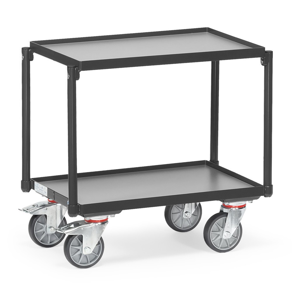 Produktabbildung: fetra® Etagenwagen, 2 Holzböden à 610 x 410 mm, mit Rand, ohne Griff, anthrazitgrau
