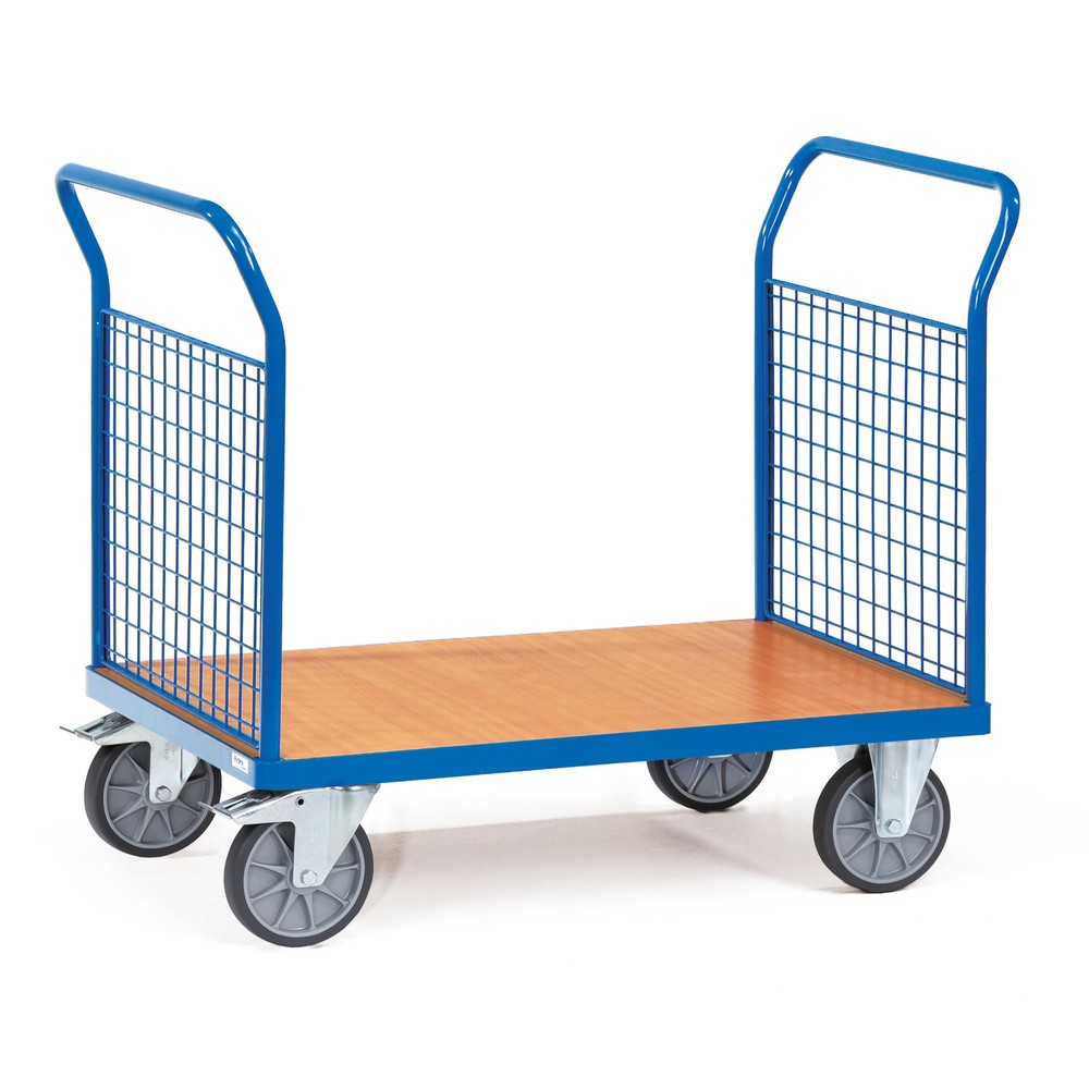 Produktabbildung: fetra® Plattformwagen, 2-seitig mit Gitterwänden, Ladefläche BxT 700 x 1.000 mm