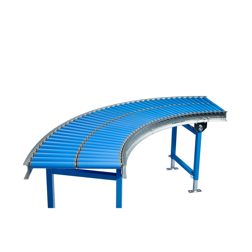 Produktabbildung: Klein-Rollenbahn, Kunststoffrollen, 90° Kurve, Gewindeachse, Ø 30 mm, Breite 200 mm
