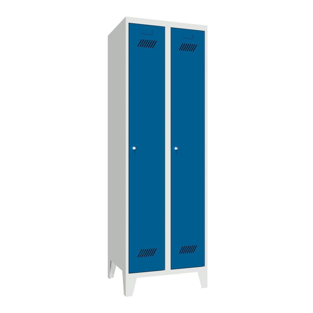 Produktabbildung: PAVOY Kleiderspind mit Füssen + Zylinderschloss, 2 Abteile, HxBxT 1.850 x 600 x 500 mm, enzianblau, lichtgrau