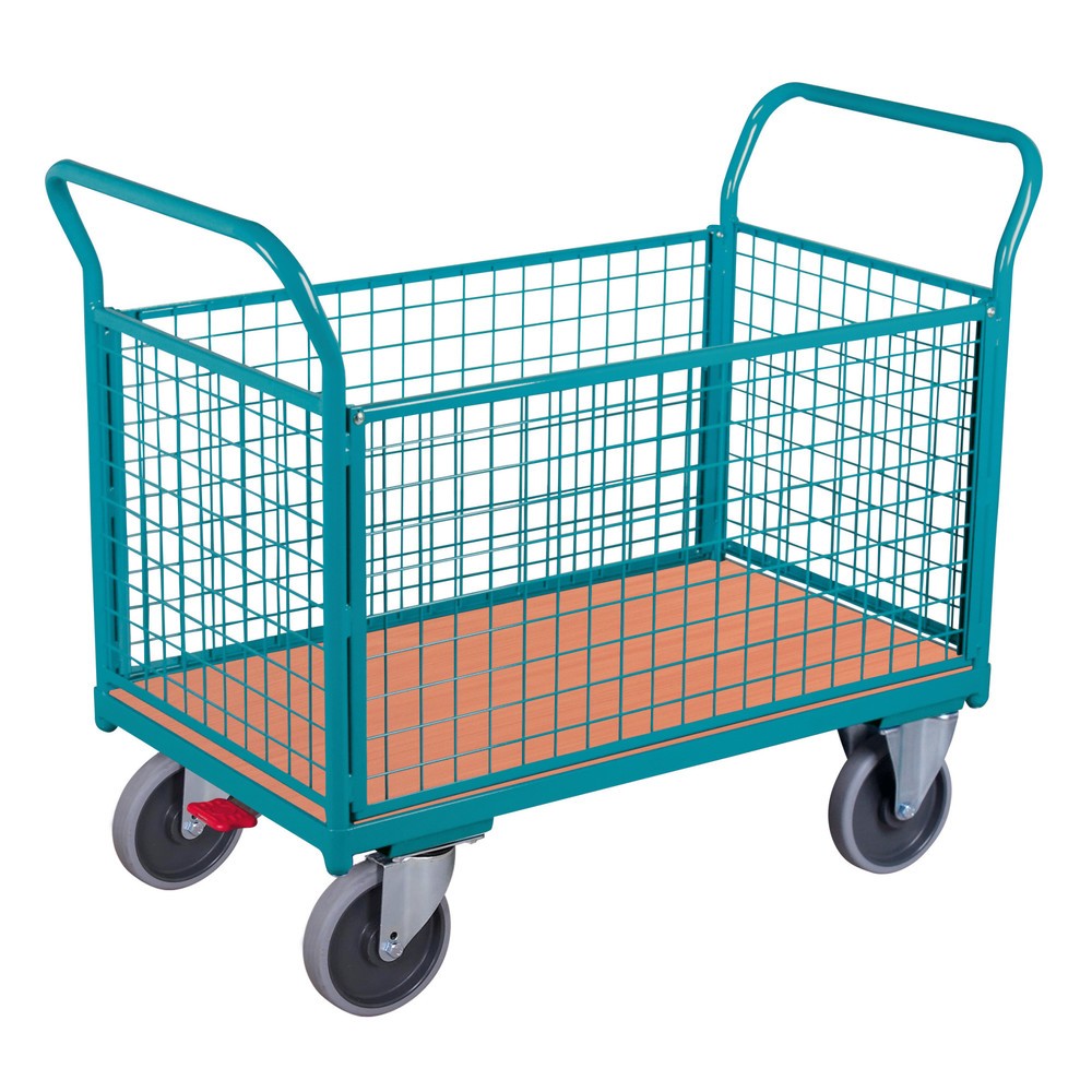 Produktabbildung: Plattformwagen Ameise®, 4-seitig mit Gitterwänden, Ladefläche BxT 752 x 1.200 mm, mit Zentralbremse