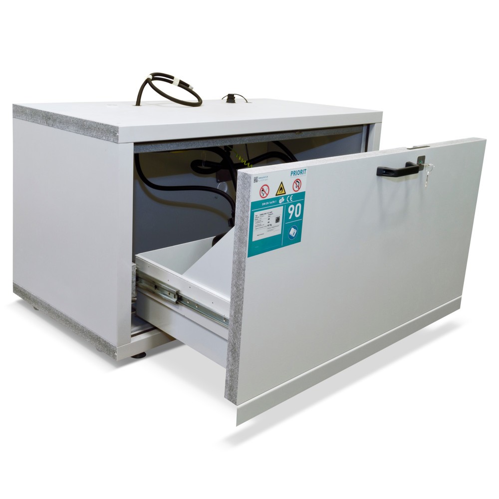 Produktabbildung: PRIORIT Untertisch-Brandschutzschrank, Feuerwiderstand 90 Min., HxBxT 630 x 592 x 570 mm, 1 Vollauszug