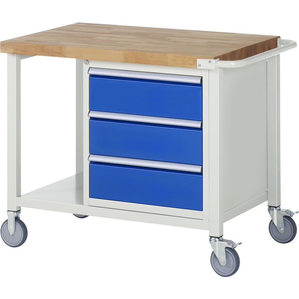 Illustration du produit: RAU Établi mobile série 8000, HxlxP 880 x 1 000 x 700 mm, 1 caisson sous plateau, avec 3 tiroirs