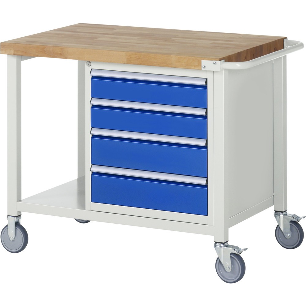 Illustration du produit: RAU Établi mobile série 8000, HxlxP 880 x 1 000 x 700 mm, 1 caisson sous plateau, avec 4 tiroirs