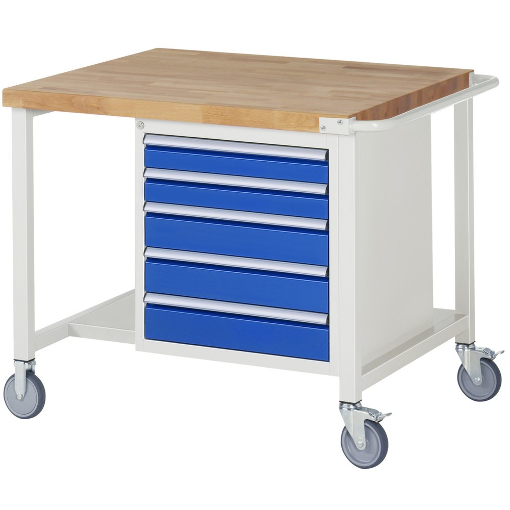 Illustration du produit: RAU Établi mobile série 8000, HxlxP 880 x 1 000 x 900 mm, 1 caisson sous plateau, avec 5 tiroirs