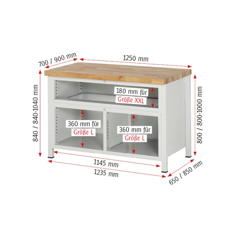 Produktabbildung Nr. 6: RAU Établi série 8000, 1 caisson triple, HxlxP 840 x 1 250 x 900 mm, 7 tiroirs extractibles à 90 % 4 x 90, 3 x 180 mm