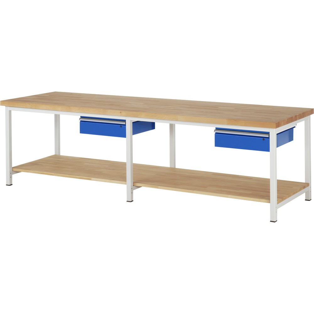 Illustration du produit: RAU Établi série 8000, HxlxP 840- 1 040 x 3 000 x 900 mm, 2 tiroirs, tablette inférieure