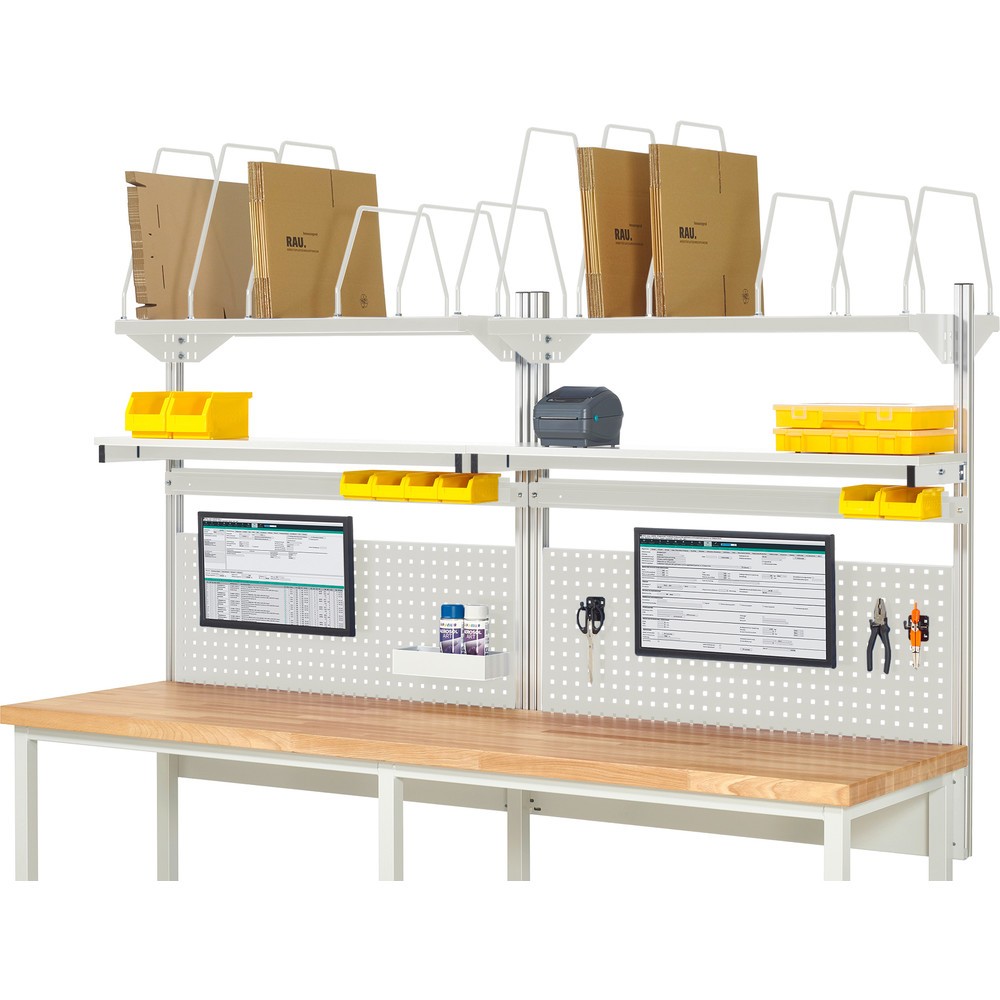 Illustration du produit: RAU Module d’établi, HxlxP 1 130 x 2 500 x 350 mm, avec 2 étagères, 2 rails de fixation et 2 supports pour écran plat, kit complet 03 pour largeur de produit 2 500 mm