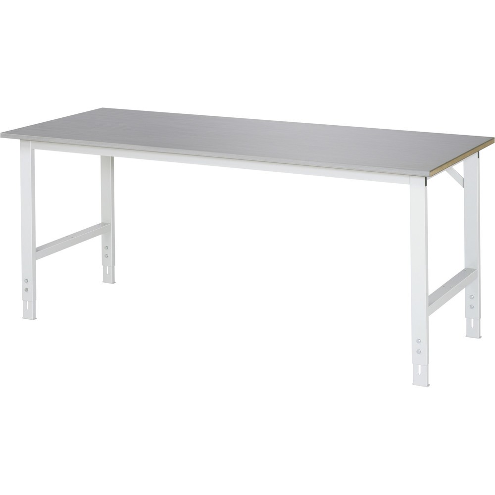 Illustration du produit: RAU Table pour poste de travail réglable en hauteur série TOM, HxlxP 760-1 080 x 2 000 x 800 mm, plan de travail en tôle d’acier inoxydable