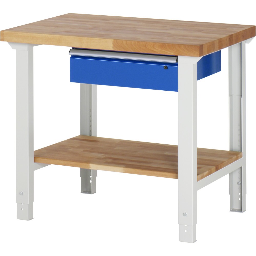 Produktabbildung: RAU Werkbank Serie 7000, HxBxT 790-1.140 x 1.000 x 700 mm, 1 Ablageboden, 1 Schublade, ErgoScript
