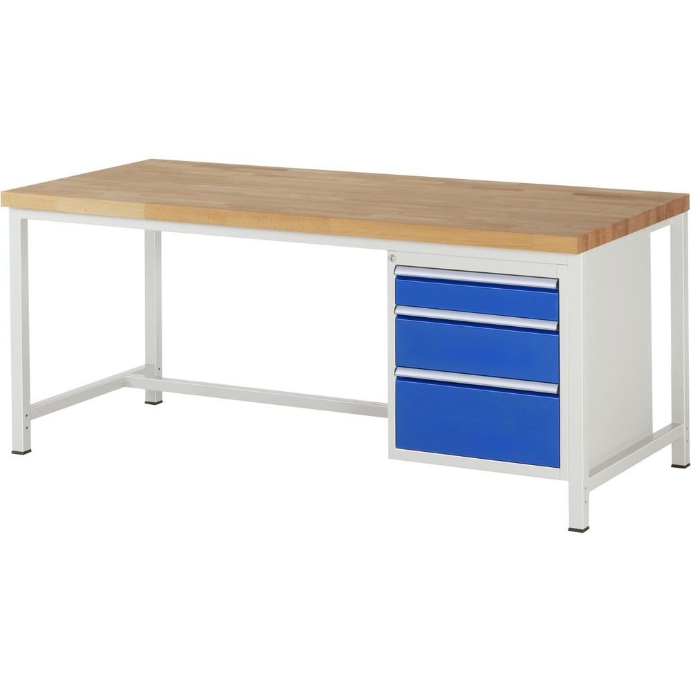 Produktabbildung: RAU Werkbank Serie 8000, HxBxT 840-1.040 x 2.000 x 900 mm, 3 x 90%-Auszug-Schubladen 1 x 120, 1 x 180, 1 x 240 mm, Breite 490 mm