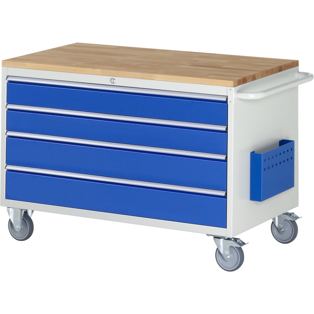 Produktabbildung: RAU Werkstattwagen Serie 7000, HxBxT 795 x 1.145 x 650 mm, 4 x 90%-Auszug-Schubladen 2 x 120, 2 x 150 mm, Arbeitsplatte Buche